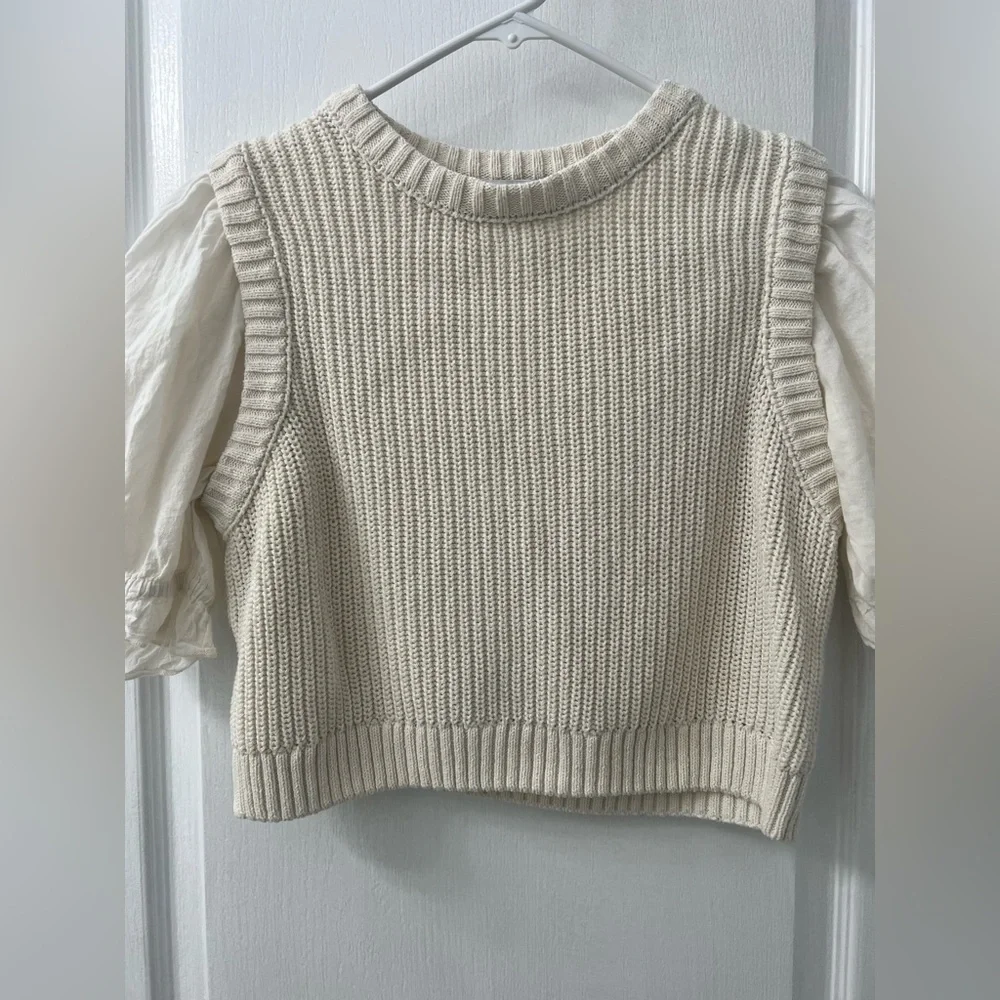 Zara Womens Knit Crochet Crop Top Blouse (Size L)